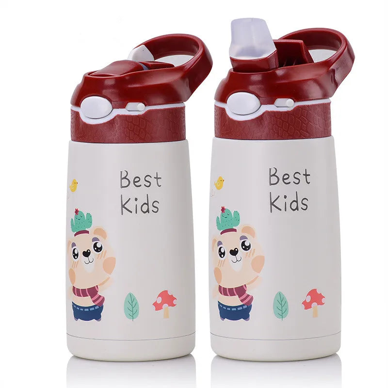 400ml Kids Stainless Steel Thermos Bottle with Duck-Bill Straw – Vacuum Insulated Leakproof Cup