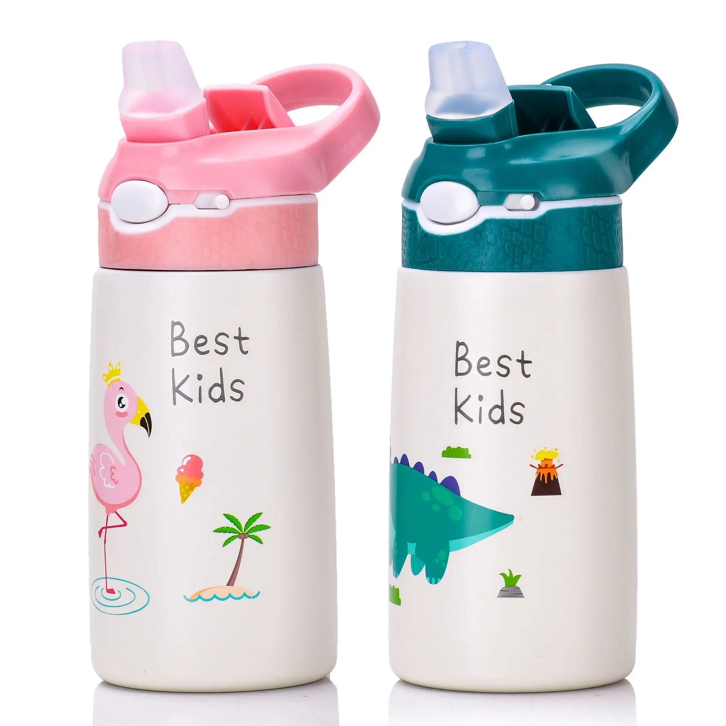 400ml Kids Stainless Steel Thermos Bottle with Duck-Bill Straw – Vacuum Insulated Leakproof Cup 