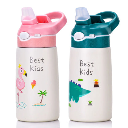 400ml Kids Stainless Steel Thermos Bottle with Duck-Bill Straw – Vacuum Insulated Leakproof Cup 