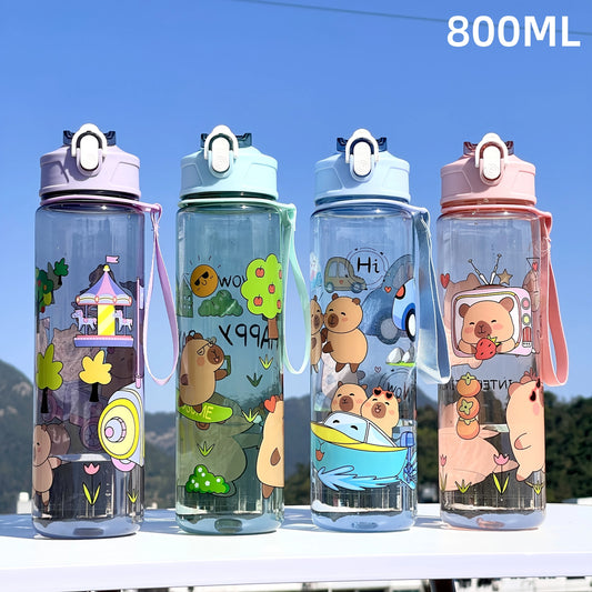 800ml Cartoon Kids Water Bottle with Straw – Leakproof Sippy Cup for Children, School &amp; Outdoor Use 