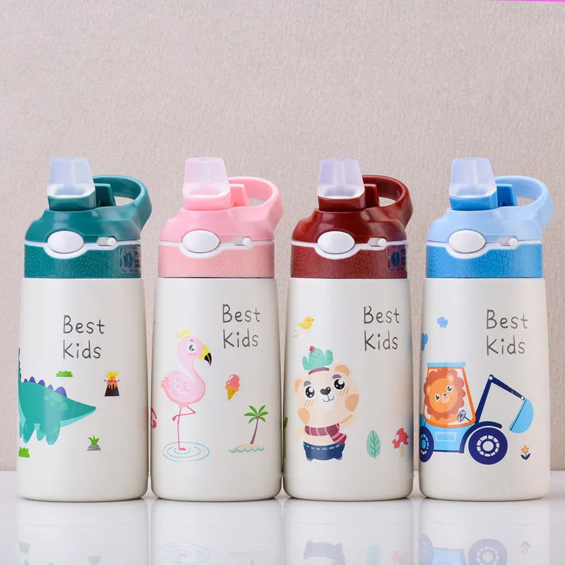 400ml Kids Stainless Steel Thermos Bottle with Duck-Bill Straw – Vacuum Insulated Leakproof Cup 