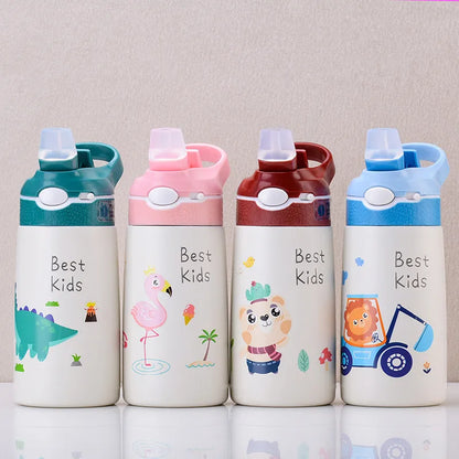 400ml Kids Stainless Steel Thermos Bottle with Duck-Bill Straw – Vacuum Insulated Leakproof Cup 