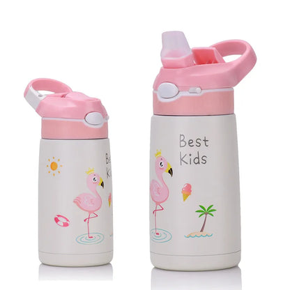 400ml Kids Stainless Steel Thermos Bottle with Duck-Bill Straw – Vacuum Insulated Leakproof Cup 