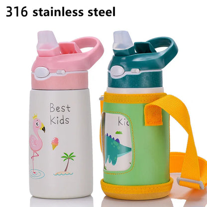 400ml Kids Stainless Steel Thermos Bottle with Duck-Bill Straw – Vacuum Insulated Leakproof Cup 