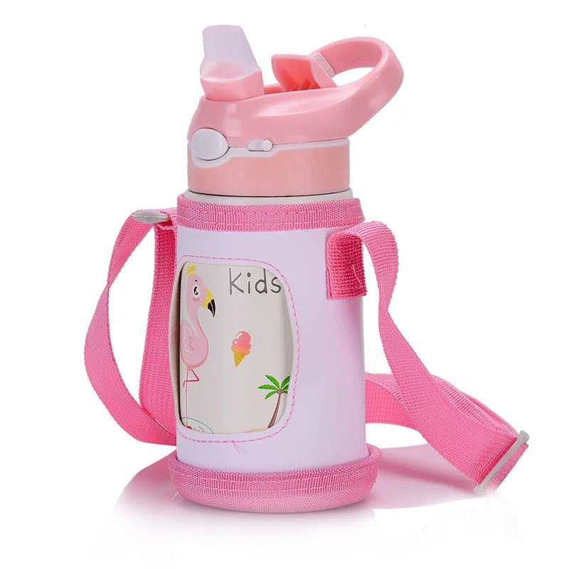 400ml Kids Stainless Steel Thermos Bottle with Duck-Bill Straw – Vacuum Insulated Leakproof Cup 