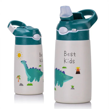 400ml Kids Stainless Steel Thermos Bottle with Duck-Bill Straw – Vacuum Insulated Leakproof Cup 