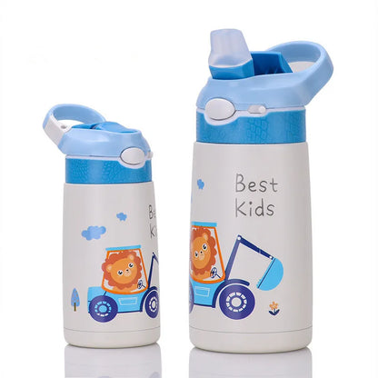 400ml Kids Stainless Steel Thermos Bottle with Duck-Bill Straw – Vacuum Insulated Leakproof Cup 